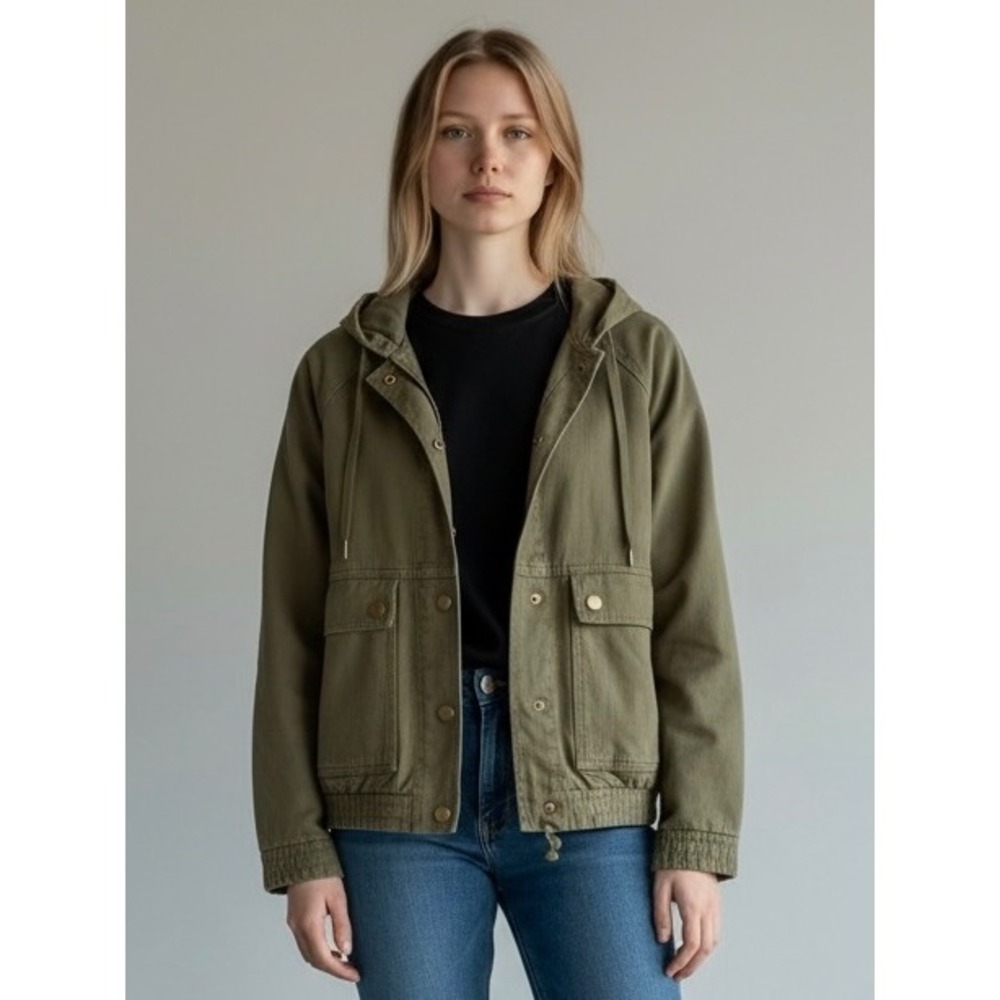 Forever 21 Womens Olive Green Hooded Utility Bomber Jacket Size Large L